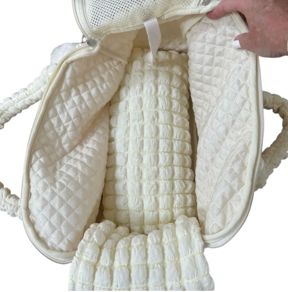 Cozy Cream Chic Pretty Stylish and Comfy Quilted Puppy Dog Pet Carrier and Purse